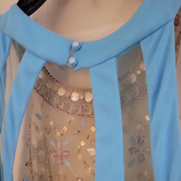 Elegant Blue and Gold Embellished Prom Dress - Picture 5 of 8